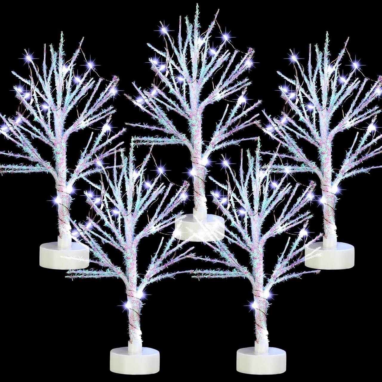 5 Pcs Christmas Village Trees with LED Light Christmas Village Accessories White Christmas Tree Artificial Xmas Mini Bare Branch Tree for Winter Christmas Decoration 5.9 Inch 7.9 Inch(Modern)
